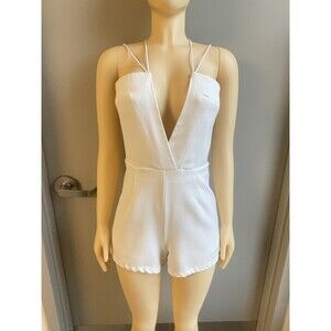 Evenuel White Sleeveless Low‎ V-Neck Shorts Mini Romper Jumpsuit One Piece